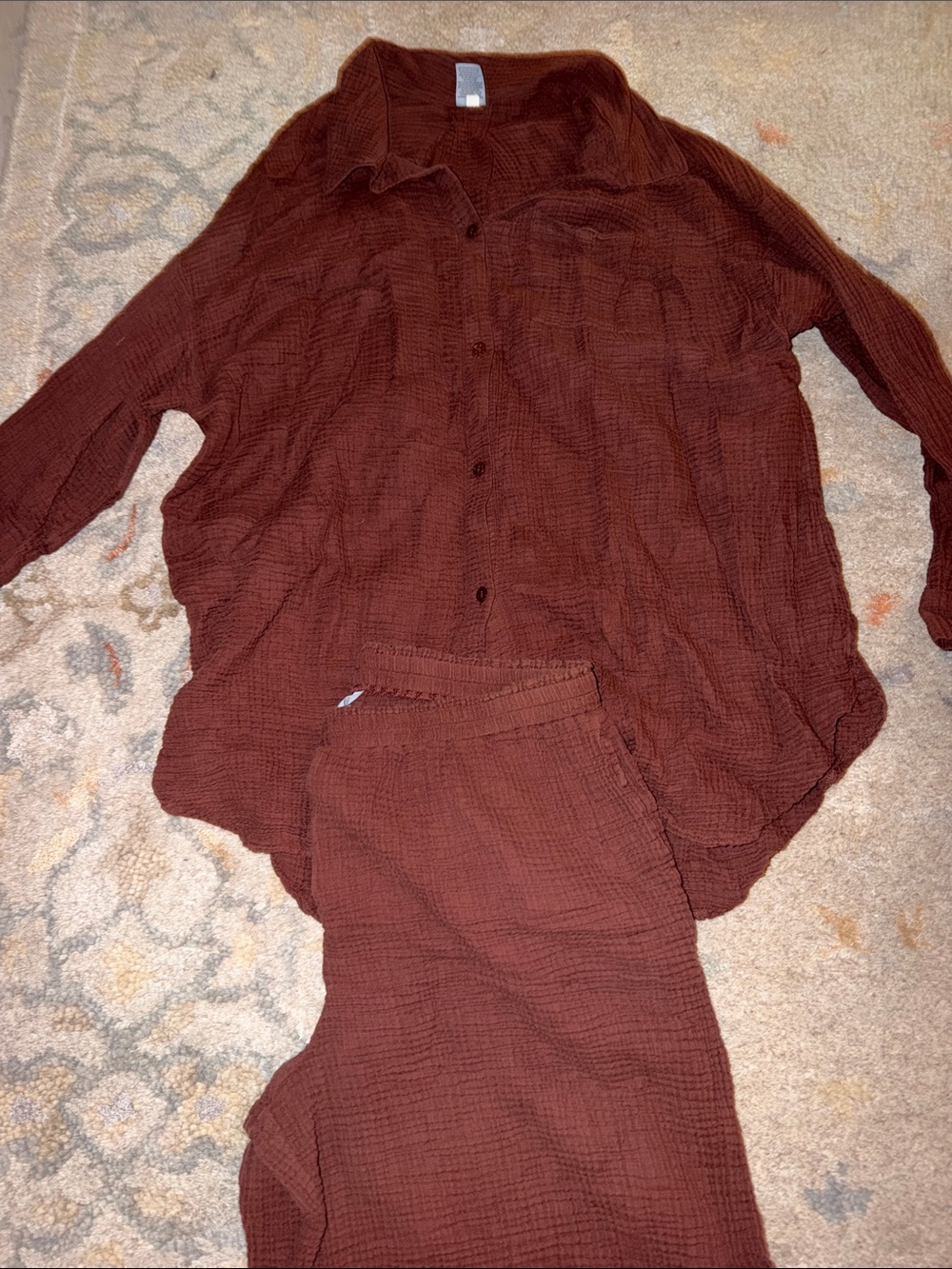 Shade & Shore Women's Button-Down Shirt and Pants Set in Rich Brown